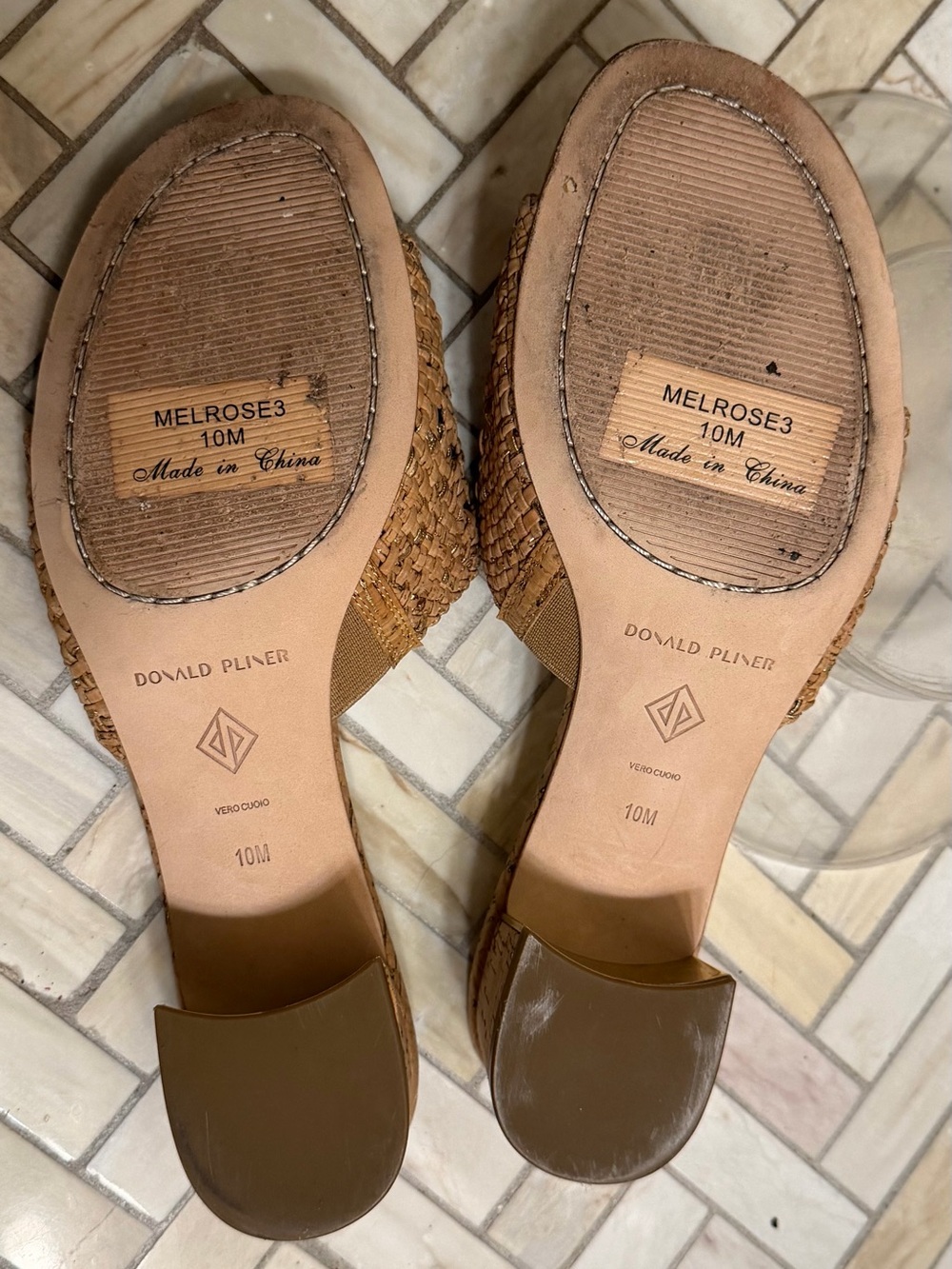 Donald Pliner Melrose3 Sparkle Cork Low Heels Natural Woven Sandal Size 10 - Picture 2 of 16